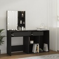 vidaXL, vidaXL LED-Schminktisch mit Schrank Schwarz Holzwerkstoff