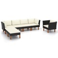 vidaXL, vidaXL 7-tlg. Garten-Lounge-Set Poly Rattan Eukalyptusholz Schwarz