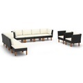 vidaXL, vidaXL 10-tlg. Garten-Lounge-Set Poly Rattan Eukalyptusholz Schwarz