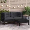 vidaXL, vidaXL 3-tlg. Garten-Lounge-Set mit Kissen Schwarz Kiefer Massivholz