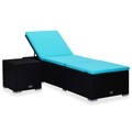 vidaXL, vidaXL Sonnenliege mit Auflage und Teetisch Poly Rattan Blau