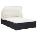 vidaXL, vidaXL 2-Personen-Sonnenliege mit Auflage Poly Rattan Schwarz