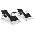 vidaXL, vidaXL Sonnenliegen 2 Stk. mit Tisch Aluminium Schwarz
