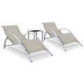 vidaXL, vidaXL Sonnenliegen 2 Stk. mit Tisch Aluminium Cremeweiß