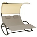 vidaXL, vidaXL Doppel-Sonnenliege mit Sonnendach Textilene Taupe und Creme