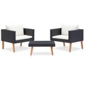 vidaXL, vidaXL 3-tlg. Garten-Lounge-Set mit Auflagen Poly Rattan Schwarz