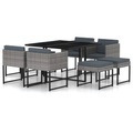 vidaXL, vidaXL 9-tlg. Garten-Essgruppe mit Kissen Poly Rattan Grau
