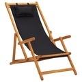 vidaXL, vidaXL Klappbarer Strandstuhl Eukalyptus Massivholz und Stoff Schwarz