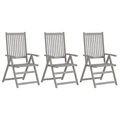 vidaXL, vidaXL Verstellbare Gartenstühle 3 Stk. Grau Massivholz Akazie