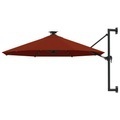 vidaXL, vidaXL Sonnenschirm Wandmontage mit LEDs Metallmast 300 cm Terrakotta