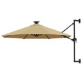 vidaXL, vidaXL Sonnenschirm Wandmontage mit LEDs und Metallmast 300 cm Taupe