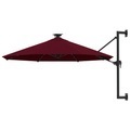 vidaXL, vidaXL Sonnenschirm Wandmontage mit LEDs Metallmast 300cm Burgunderrot