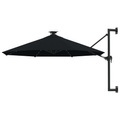 vidaXL, vidaXL Sonnenschirm Wandmontage mit LEDs und Metallmast 300 cm Schwarz
