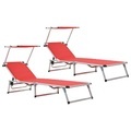 vidaXL, vidaXL Klappbare Sonnenliegen mit Dach 2 Stk. Aluminium Textilene Rot