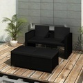 vidaXL, vidaXL 3-tlg. Garten-Lounge-Set mit Auflagen Poly Rattan Schwarz