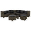 vidaXL, vidaXL 8-tlg. Garten-Lounge-Set mit Kissen Poly Rattan Grau