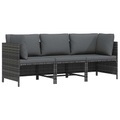 vidaXL, vidaXL 3-Sitzer-Gartensofa mit Kissen Grau Poly Rattan