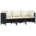 vidaXL, vidaXL 3-Sitzer-Gartensofa mit Auflagen Schwarz Poly Rattan
