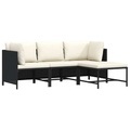 vidaXL, vidaXL 4-tlg. Garten-Sofagarnitur mit Auflagen Schwarz Poly Rattan