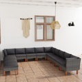 vidaXL, vidaXL 12-tlg. Garten-Lounge-Set mit Kissen Poly Rattan Grau