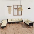 vidaXL, vidaXL 10-tlg. Garten-Lounge-Set mit Kissen Poly Rattan Schwarz