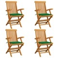 vidaXL, vidaXL Gartenstühle mit Grünen Kissen 4 Stk. Teak Massivholz