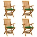 vidaXL, vidaXL Gartenstühle mit Grünen Kissen 4 Stk. Teak Massivholz