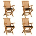 vidaXL, vidaXL Gartenstühle mit Schwarzen Kissen 4 Stk. Teak Massivholz