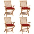 vidaXL, vidaXL Gartenstühle mit Roten Kissen 4 Stk. Massivholz Teak