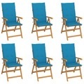 vidaXL, vidaXL Gartenstühle 6 Stk. mit Blauen Kissen Massivholz Teak