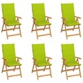 vidaXL, vidaXL Gartenstühle 6 Stk. mit Hellgrünen Kissen Massivholz Teak