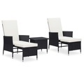 vidaXL, vidaXL 3-tlg. Garten-Lounge-Set mit Auflagen Poly Rattan Schwarz