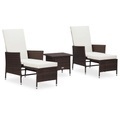 vidaXL, vidaXL 3-tlg. Garten-Lounge-Set mit Auflagen Poly Rattan Braun