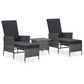 vidaXL, vidaXL 3-tlg. Garten-Lounge-Set mit Auflagen Poly Rattan Grau