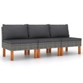 vidaXL, vidaXL Mittelsofas 3 Stk. Poly Rattan und Eukalyptus Massivholz