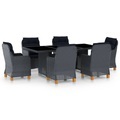 vidaXL, vidaXL 7-tlg. Garten-Essgruppe mit Auflagen Poly Rattan Dunkelgrau
