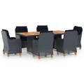 vidaXL, vidaXL 7-tlg. Garten-Essgruppe mit Auflagen Poly Rattan Dunkelgrau