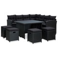 vidaXL, vidaXL 6-tlg. Garten-Lounge-Set mit Auflagen Poly Rattan Schwarz
