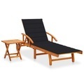 vidaXL, vidaXL Sonnenliege mit Tisch und Auflage Akazie Massivholz