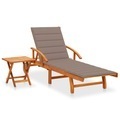 vidaXL, vidaXL Sonnenliege mit Tisch und Auflage Akazie Massivholz