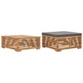 vidaXL, vidaXL Gartentisch und Fußhocker Set mit Dunkelgrauem Kissen Teakholz