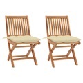 vidaXL, vidaXL Gartenstühle 2 Stk. mit Cremeweißen Kissen Massivholz Teak