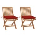 vidaXL, vidaXL Gartenstühle 2 Stk. mit Roten Kissen Massivholz Teak