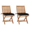 vidaXL, vidaXL Gartenstühle 2 Stk. mit Schwarzen Kissen Massivholz Teak