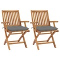 vidaXL, vidaXL Gartenstühle 2 Stk. mit Grauen Kissen Massivholz Teak