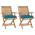 vidaXL, vidaXL Gartenstühle 2 Stk. mit Hellblauen Kissen Massivholz Teak