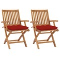 vidaXL, vidaXL Gartenstühle 2 Stk. mit Roten Kissen Massivholz Teak