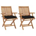vidaXL, vidaXL Gartenstühle 2 Stk. mit Schwarzen Kissen Massivholz Teak