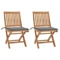 vidaXL, vidaXL Gartenstühle 2 Stk. mit Grauen Kissen Teak Massivholz