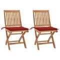 vidaXL, vidaXL Gartenstühle 2 Stk. mit Roten Kissen Teak Massivholz